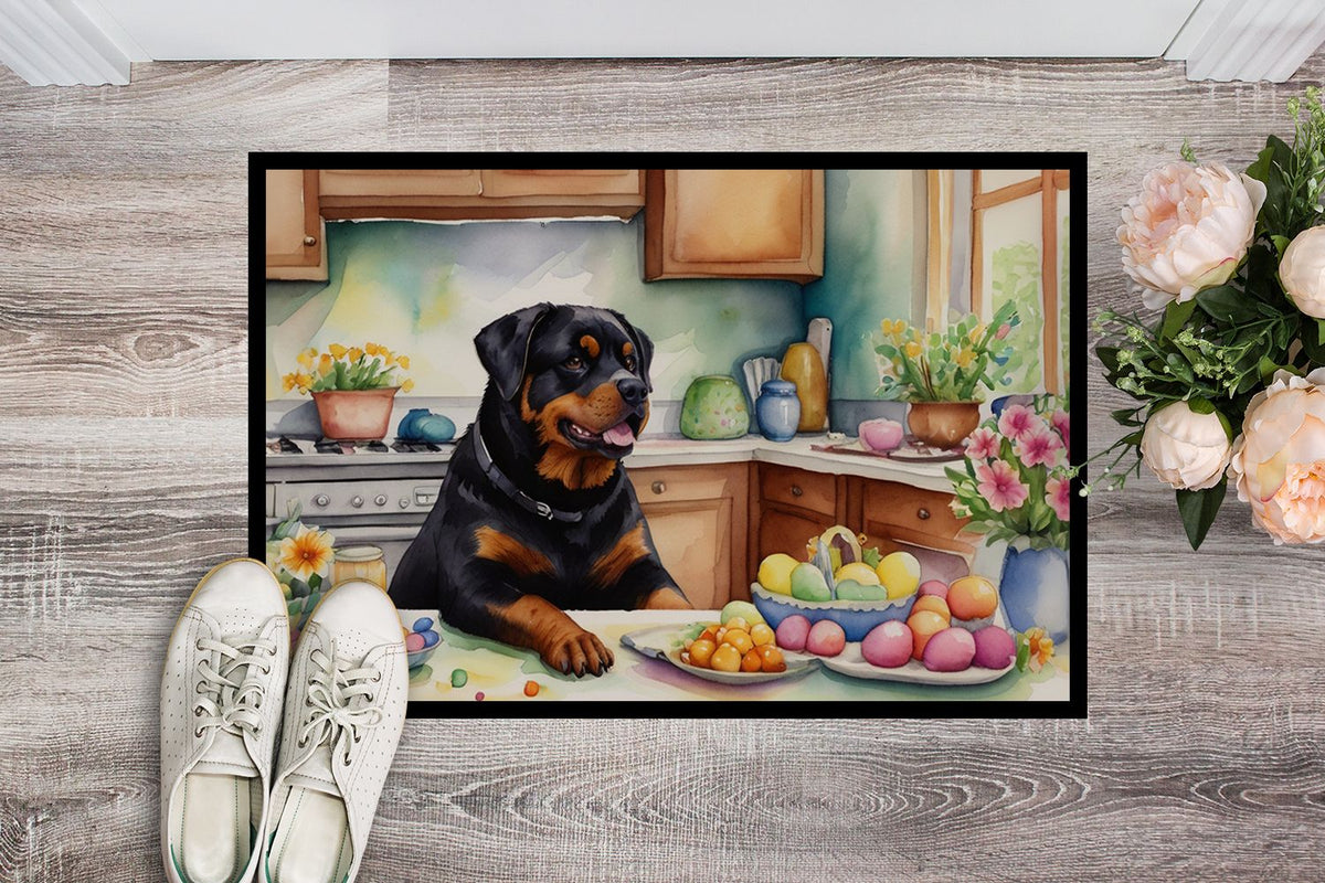 Decorating Easter Rottweiler Indoor-Outdoor Doormat