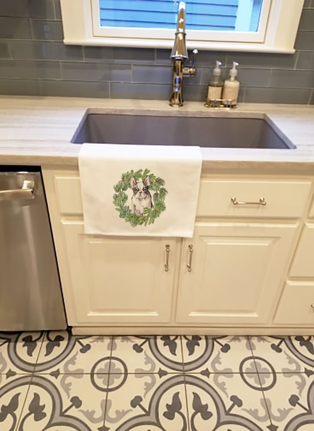 French Bulldog Christmas Wreath Kitchen Towel Set