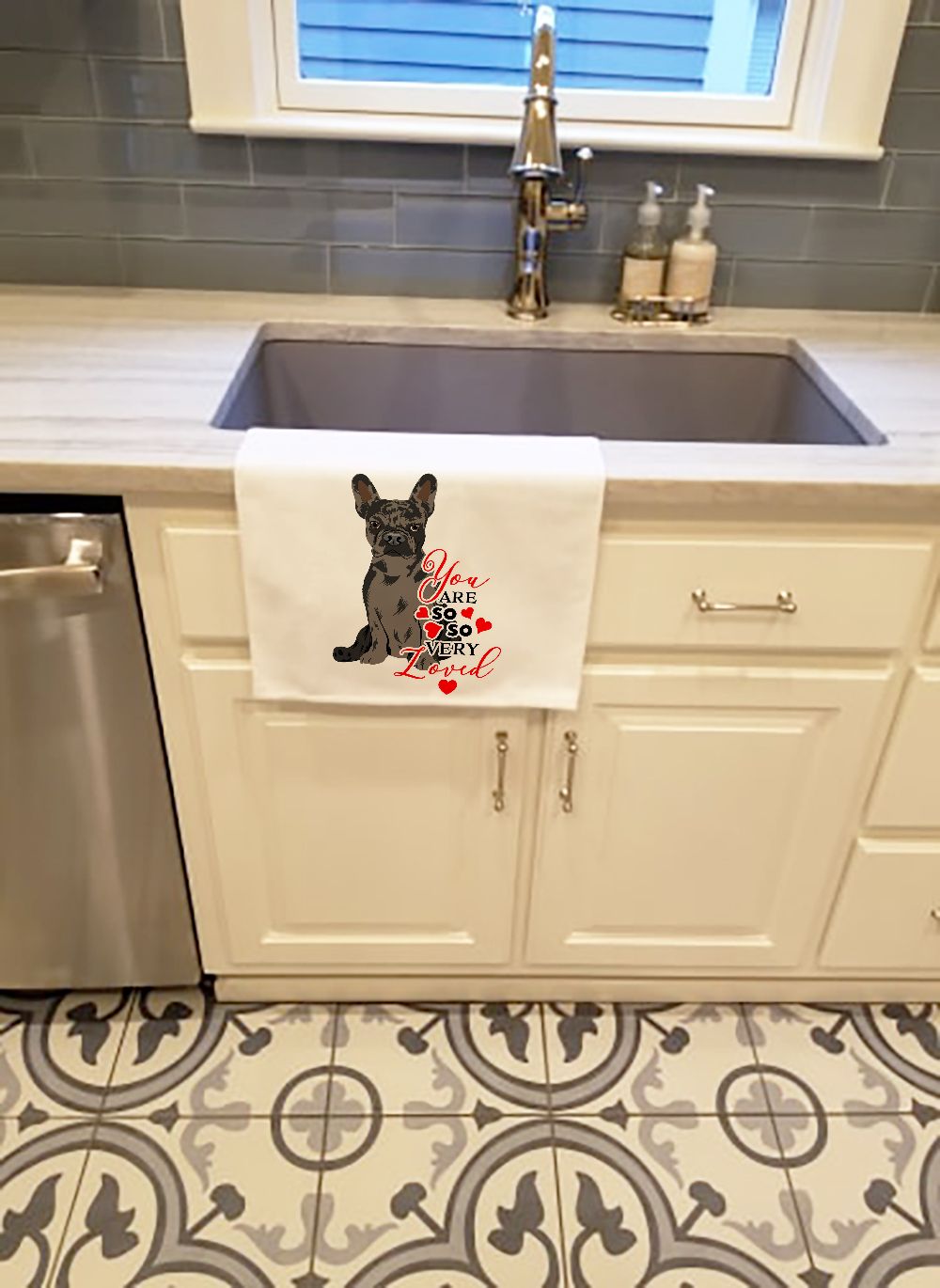Chocolate French Bulldog Valentine's Kitchen Towels