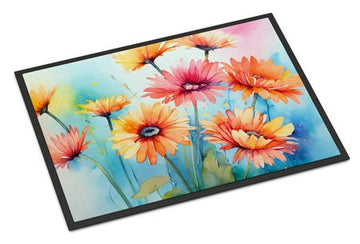Watercolor Gerbera Daisies Indoor-Outdoor Doormat