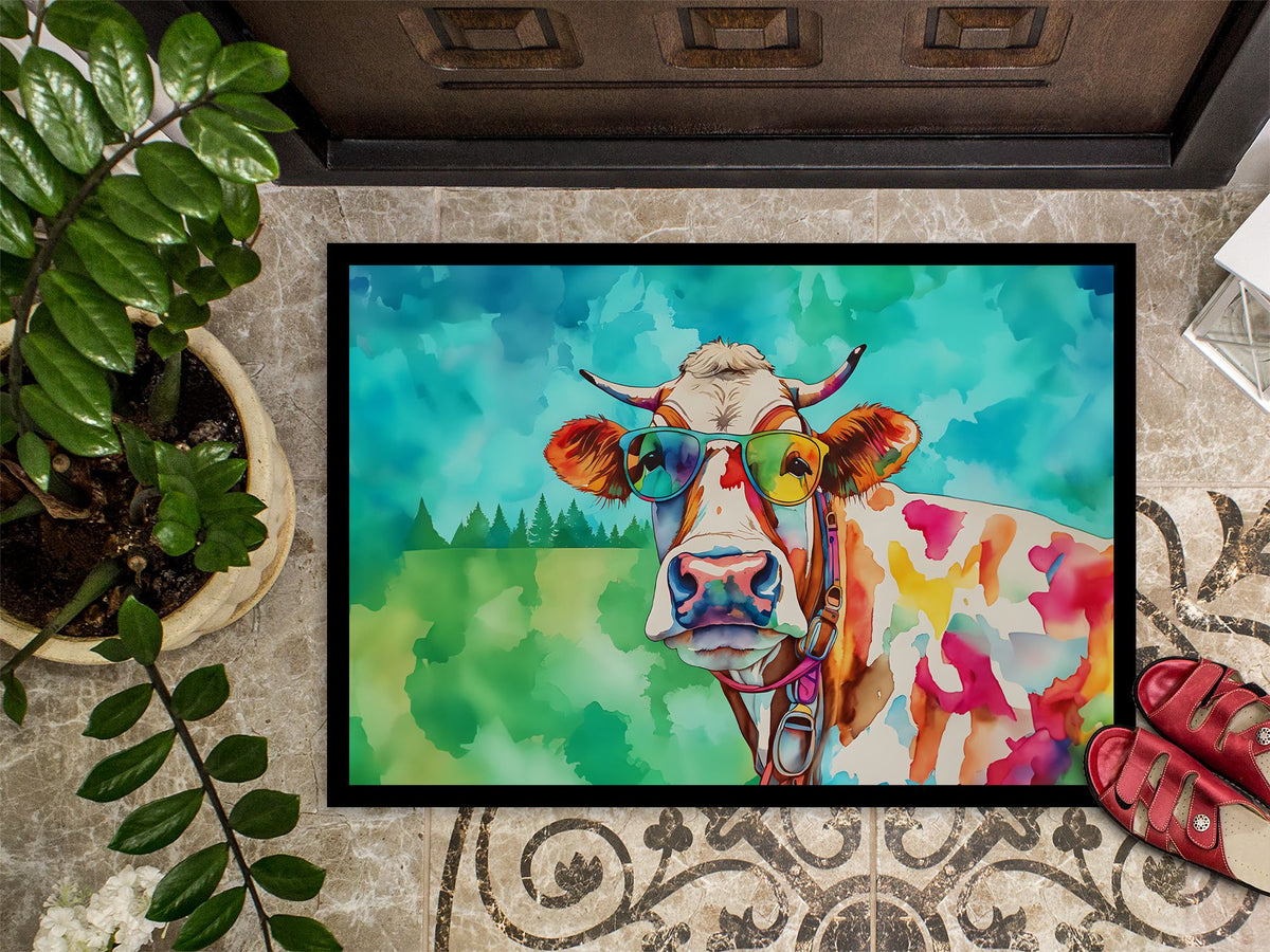Hippie Cow Artwork Doormat for a Playful Welcome