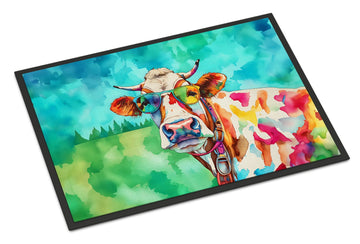 Hippie Cow Artwork Doormat for a Playful Welcome
