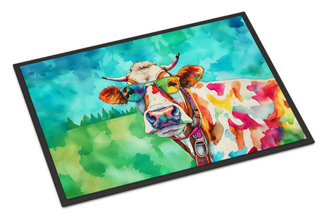 Hippie Cow Artwork Doormat for a Playful Welcome