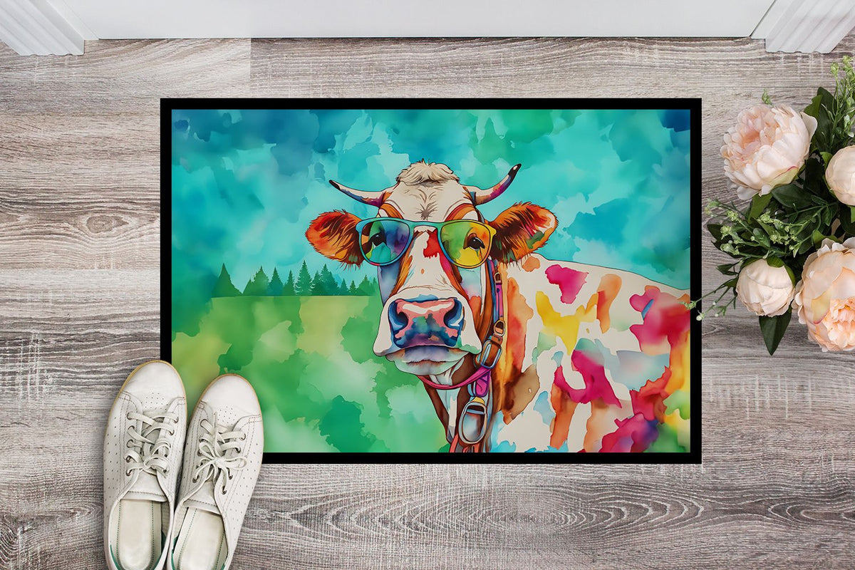 Hippie Cow Artwork Doormat for a Playful Welcome
