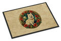 Japanese Spitz Christmas Flowers Doormat