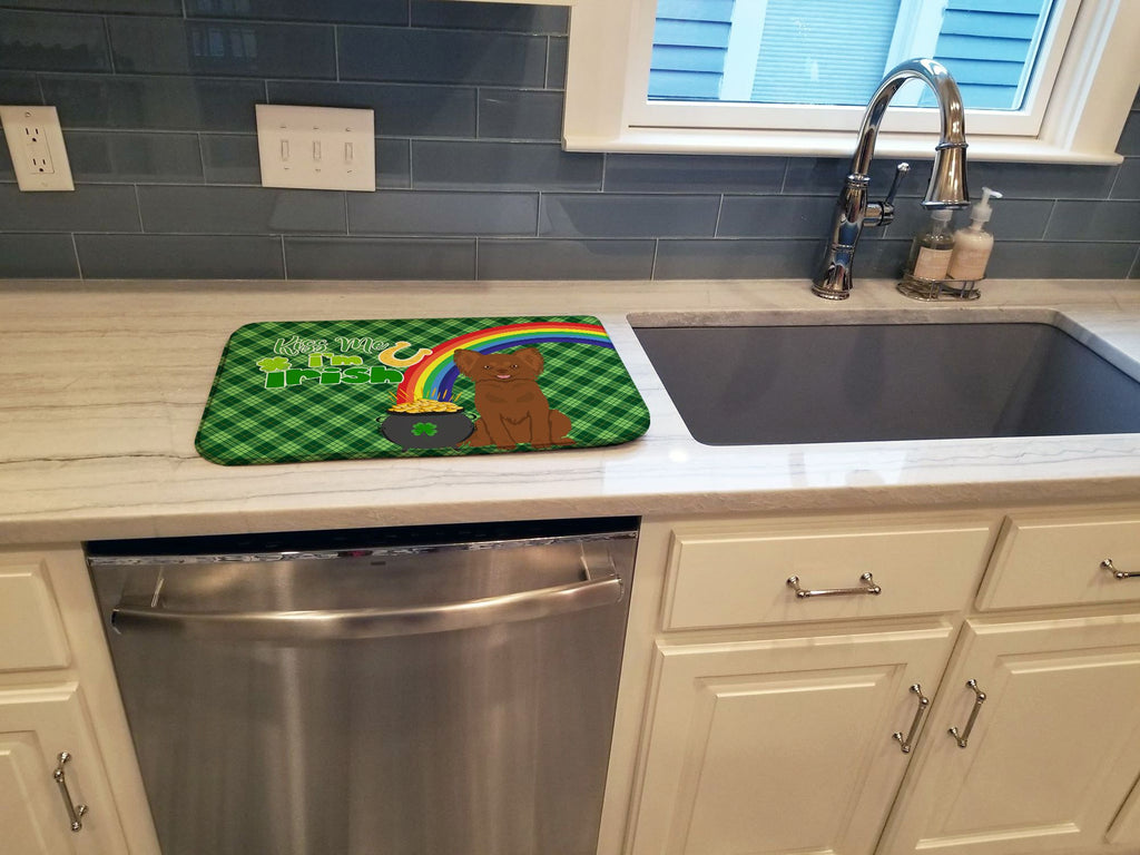 Longhaired Chocolate Chihuahua St. Patrick's Day Dish Mat