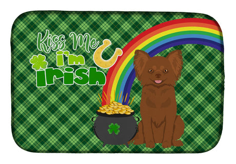 Longhaired Chocolate Chihuahua St. Patrick's Day Dish Mat