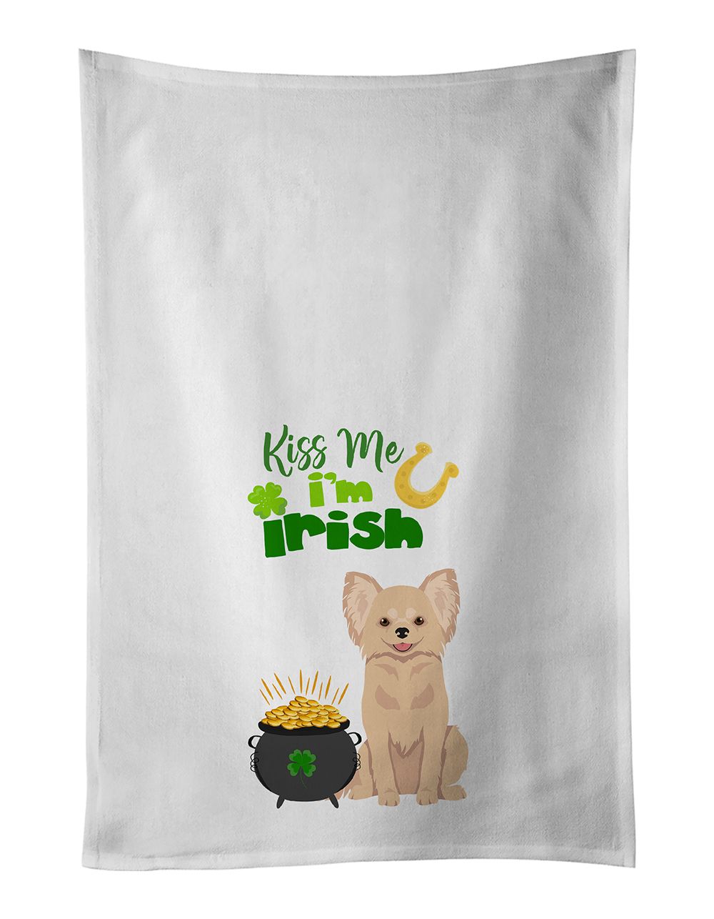 Longhaired Chihuahua St. Patrick's Day Kitchen Towels