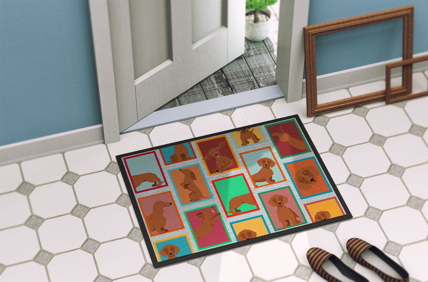 Red Dachshund Artwork Doormat for Indoor or Outdoor Entryways
