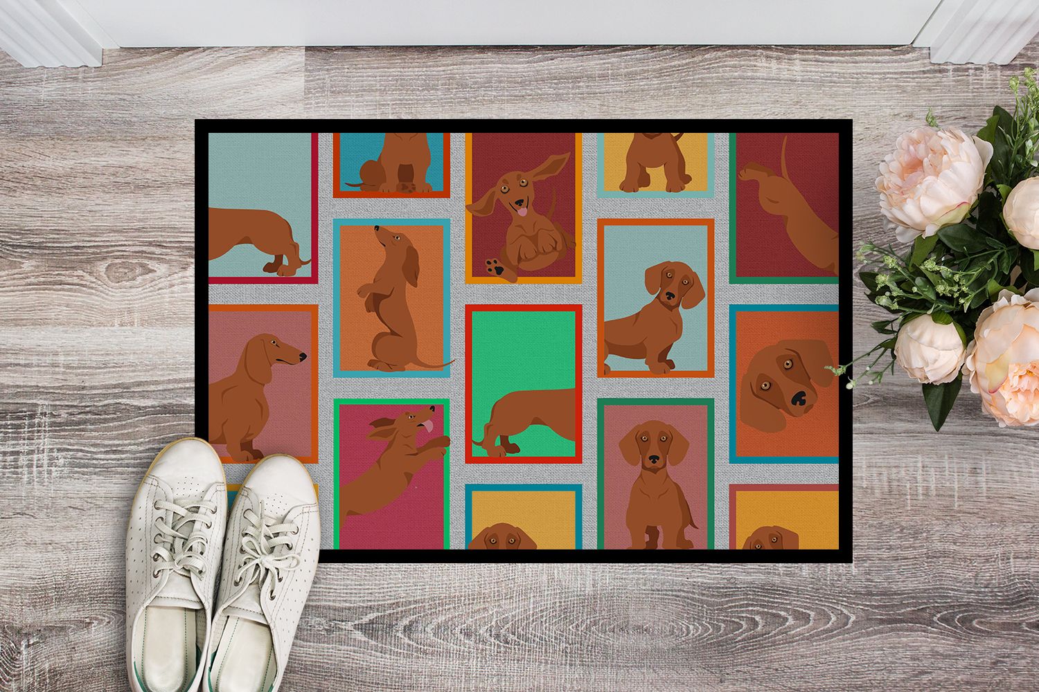 Red Dachshund Artwork Doormat for Indoor or Outdoor Entryways