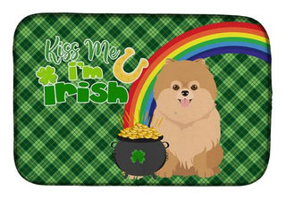 Orange Pomeranian St. Patrick's Day Dish Drying Mat