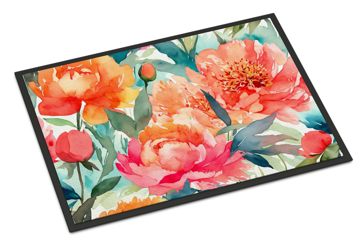 Watercolor Peonies Indoor-Outdoor Doormat