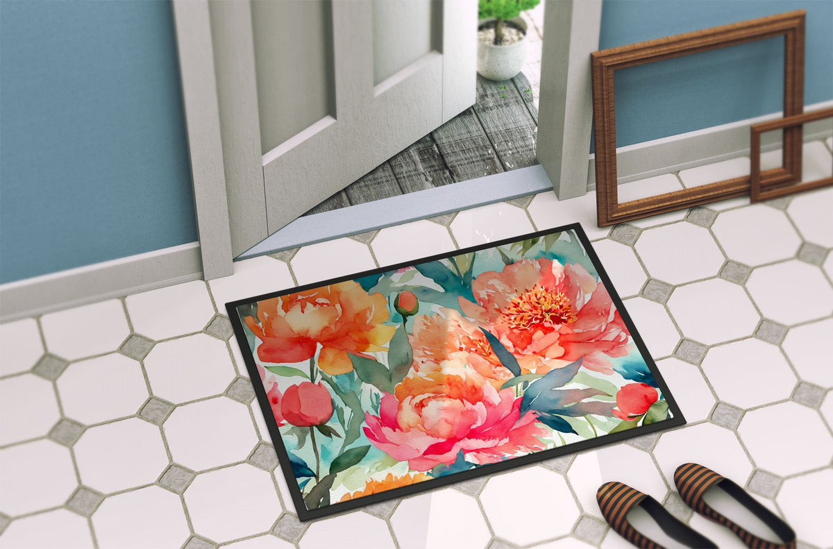 Watercolor Peonies Indoor-Outdoor Doormat