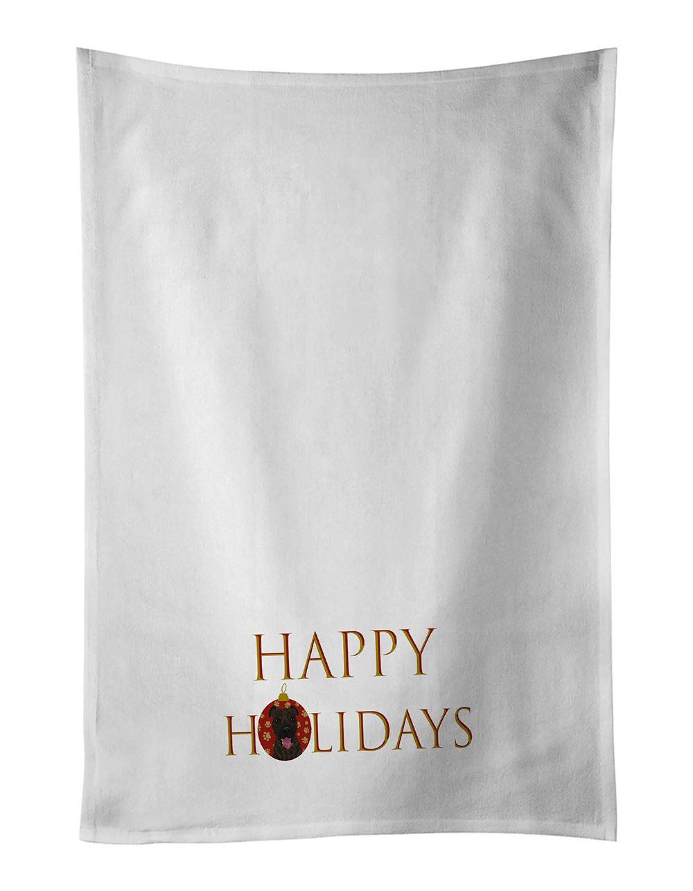 Brindle Pit Bull Happy Holidays Kitchen Towel Set