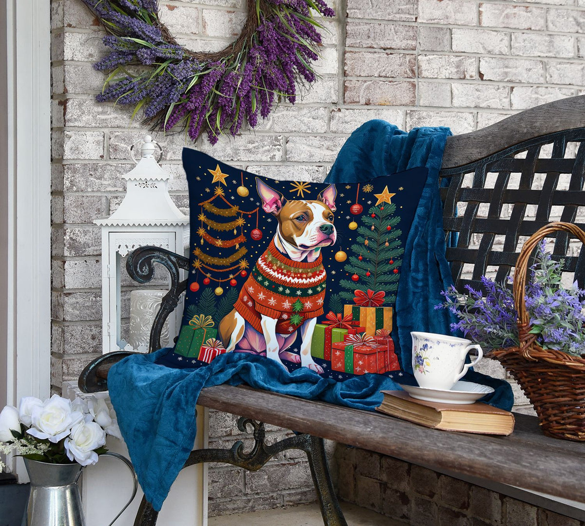 Pit Bull Terrier Christmas Decorative Throw Pillow
