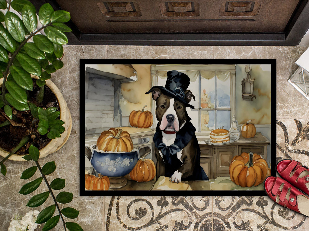 Pit Bull Terrier and Pumpkins Halloween Doormat