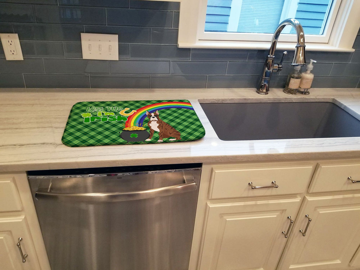 Red Brindle Boxer St. Patrick's Day Dish Drying Mat