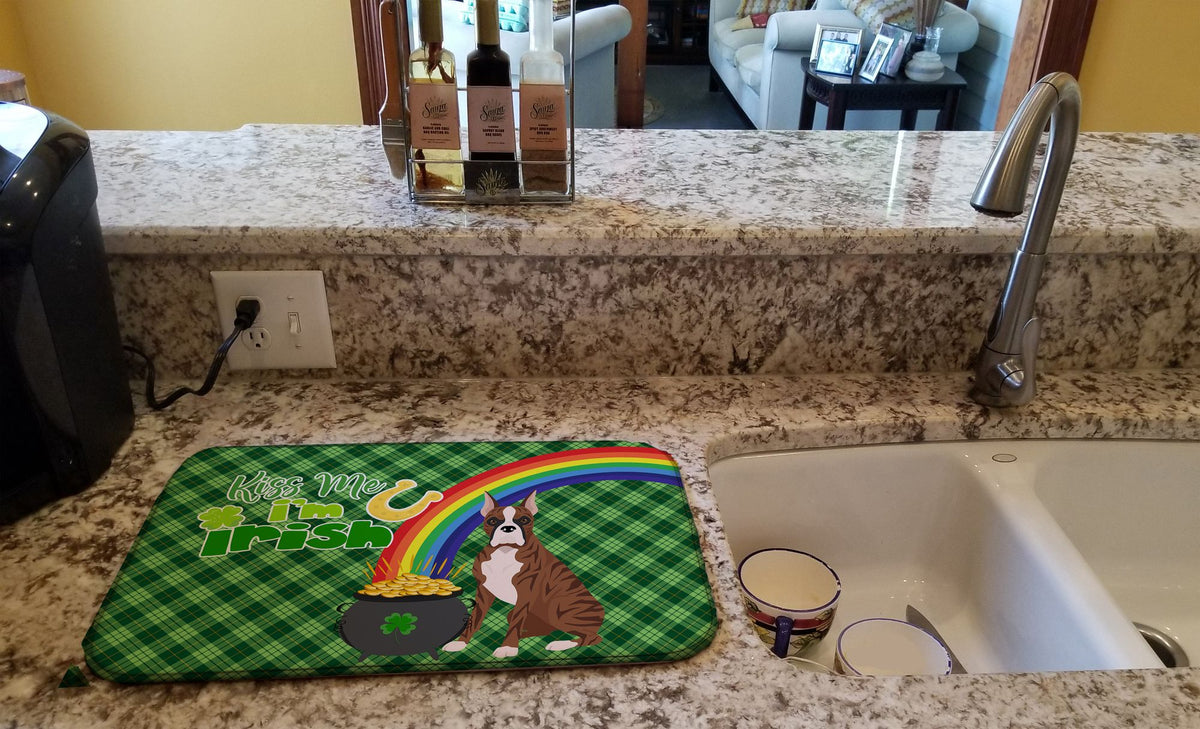Red Brindle Boxer St. Patrick's Day Dish Drying Mat