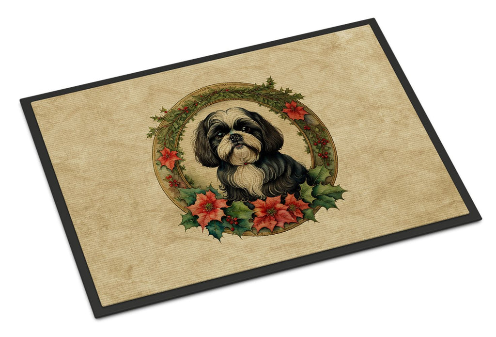 Shih Tzu Christmas Flowers Indoor-Outdoor Doormat