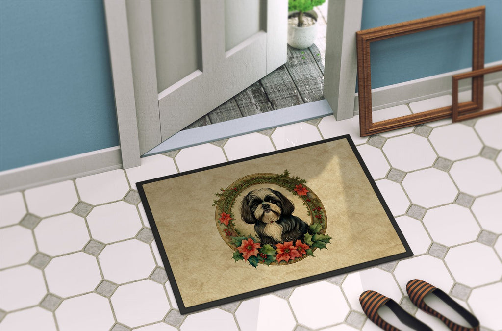 Shih Tzu Christmas Flowers Indoor-Outdoor Doormat
