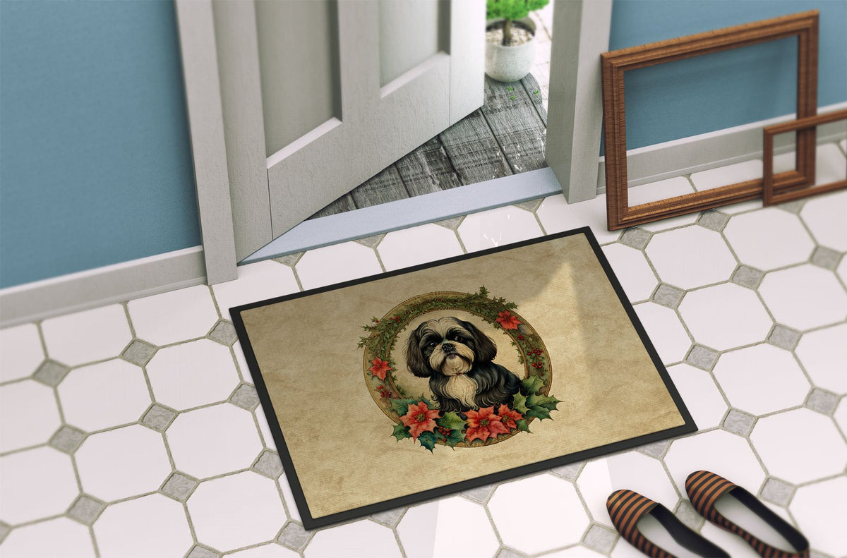 Shih Tzu Christmas Flowers Indoor-Outdoor Doormat