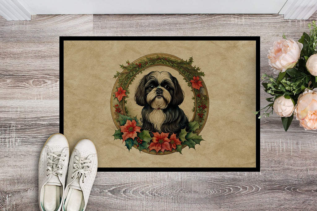 Shih Tzu Christmas Flowers Indoor-Outdoor Doormat
