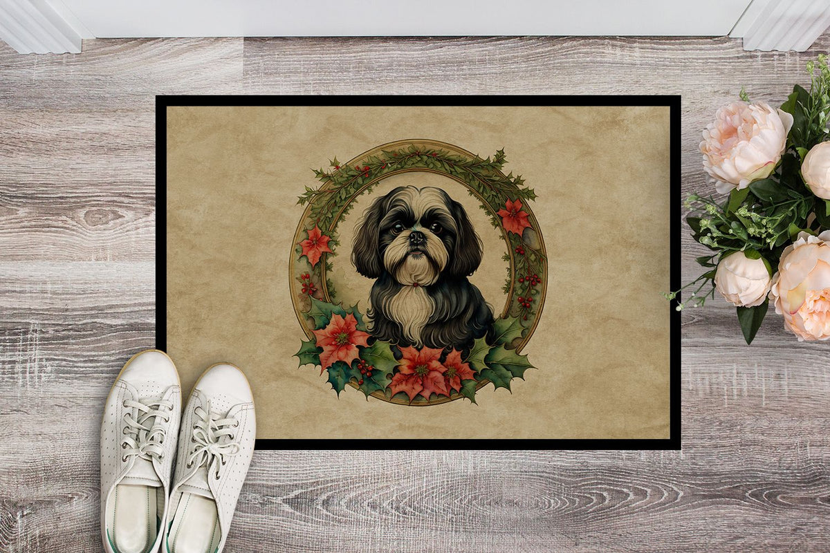 Shih Tzu Christmas Flowers Indoor-Outdoor Doormat