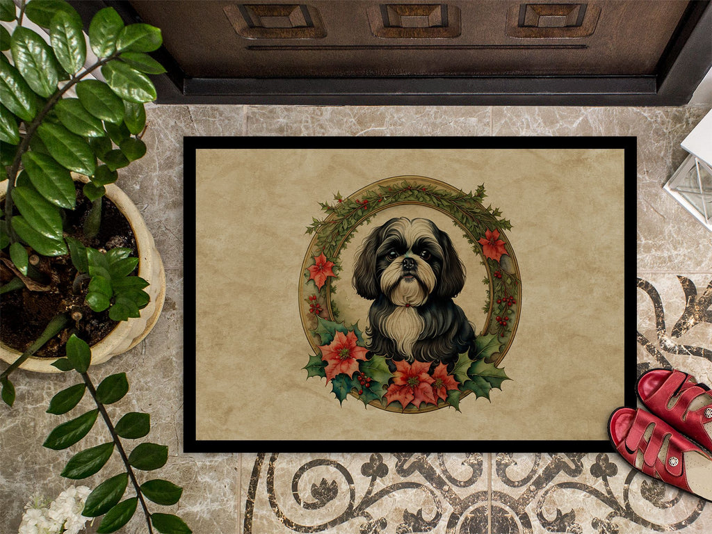 Shih Tzu Christmas Flowers Indoor-Outdoor Doormat