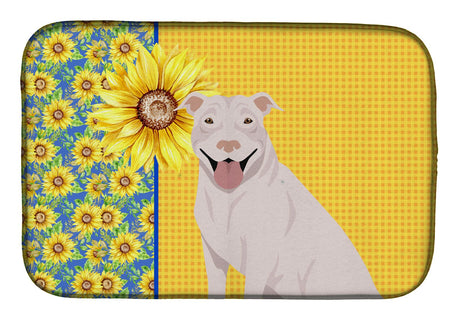 NEW Summer Sunflowers White Pit Bull Terrier Dish Drying Mat Absorbent Dish Drying Mat Pad
