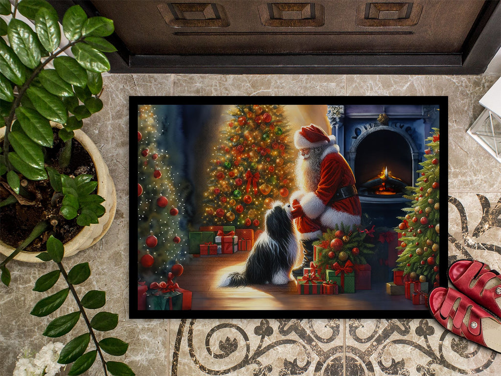 Tibetan Terrier and Santa Claus Christmas Doormat