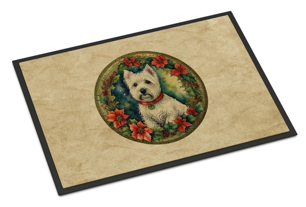 Westie Christmas Flowers Indoor-Outdoor Doormat