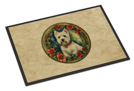 Westie Christmas Flowers Indoor-Outdoor Doormat