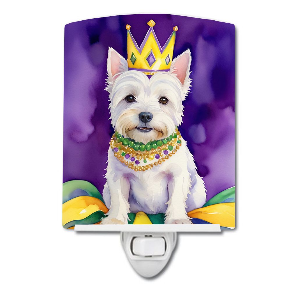 NEW Westie King of Mardi Gras Ceramic Night Light Compact, UL-, Ideal for