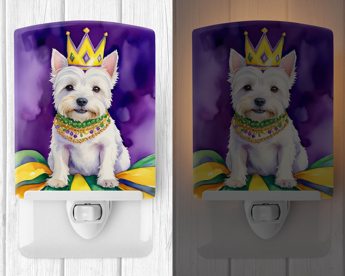 NEW Westie King of Mardi Gras Ceramic Night Light Compact, UL-, Ideal for