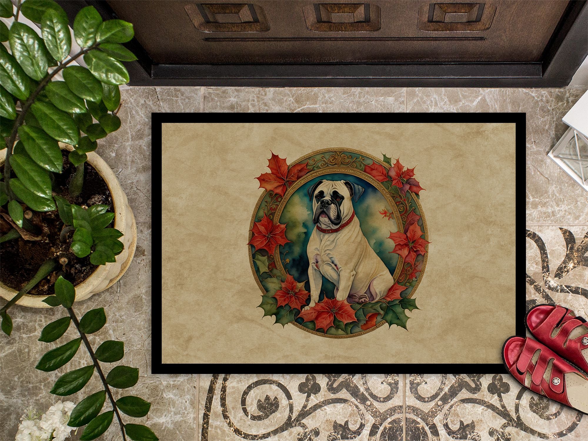 Festive Christmas Flowers Doormat for Entryway