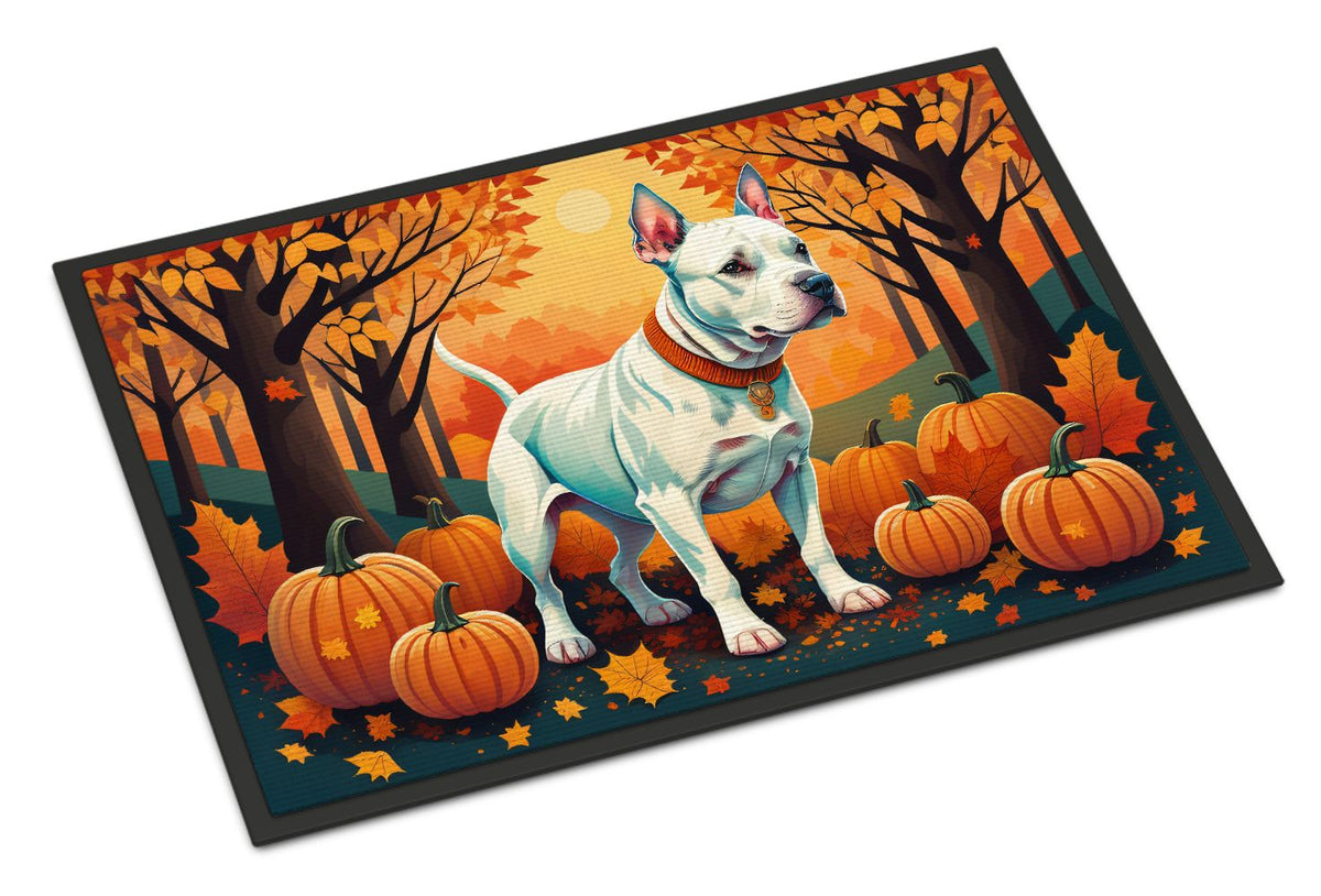 White Pit Bull Terrier Fall Artwork Doormat