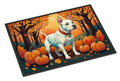 White Pit Bull Terrier Fall Artwork Doormat