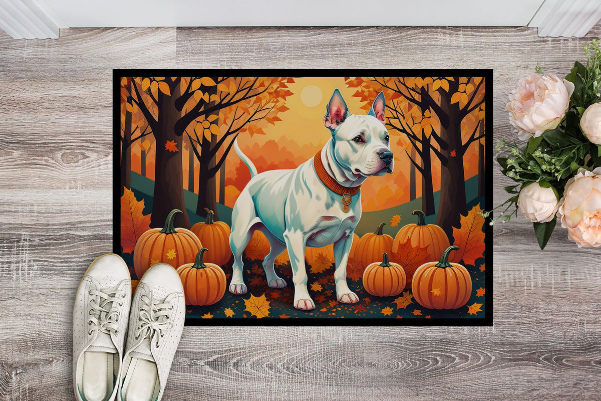 White Pit Bull Terrier Fall Artwork Doormat
