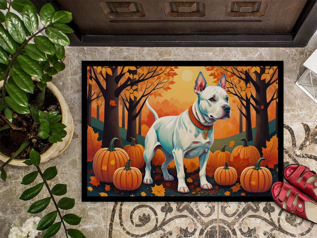 White Pit Bull Terrier Fall Artwork Doormat