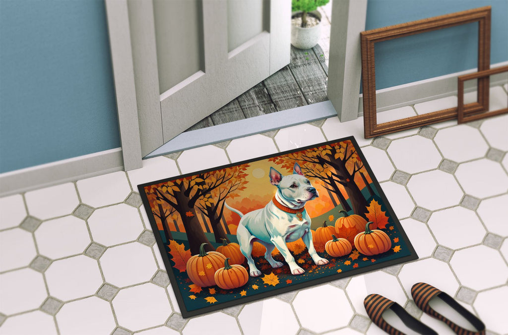 White Pit Bull Terrier Fall Artwork Doormat