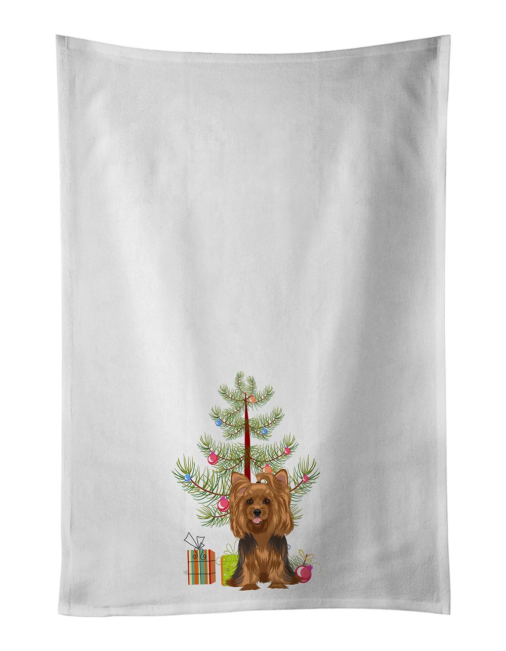 Yorkie Black and Gold Christmas Kitchen Towels