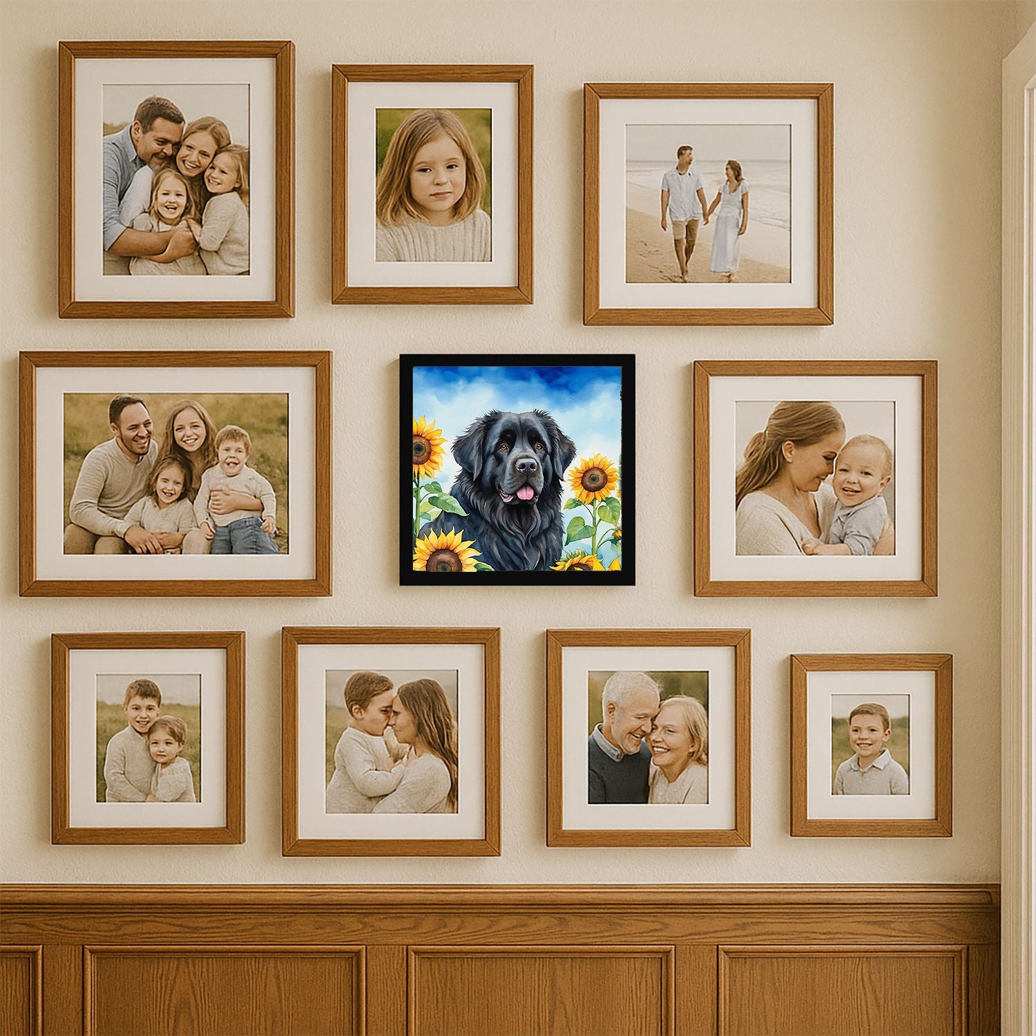 Newfoundland in Sunflowers – Square Ready-to-Hang Wall Art, Easy to Clean, Artist-Made