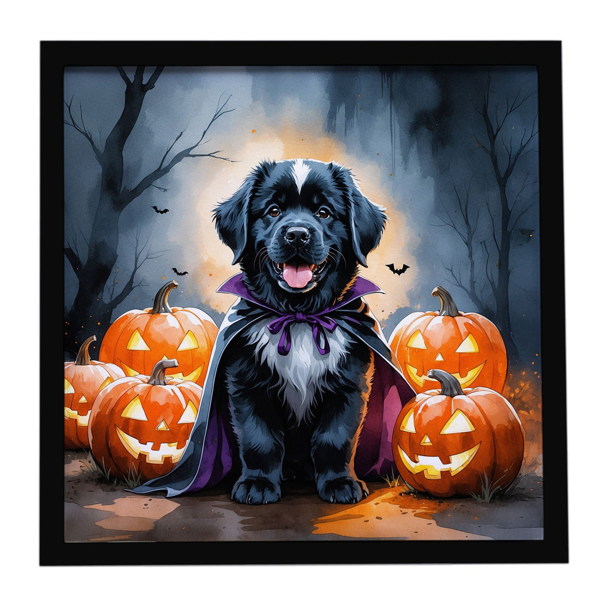 Newfoundland Puppy Halloween Framed Wall Art