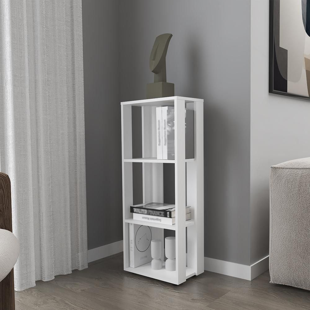 3-Shelf White Bookcase for Living Room or Office - Open Back Design