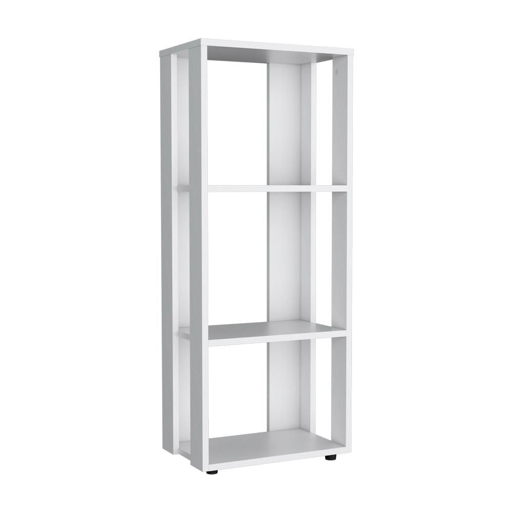 3-Shelf White Bookcase for Living Room or Office - Open Back Design