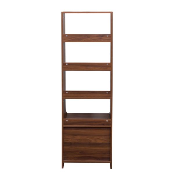 Walnut-Finish Nightstand with Bookshelf and Two Drawers