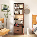Walnut-Finish Nightstand with Bookshelf and Two Drawers