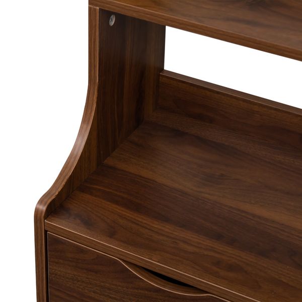 Walnut-Finish Nightstand with Bookshelf and Two Drawers