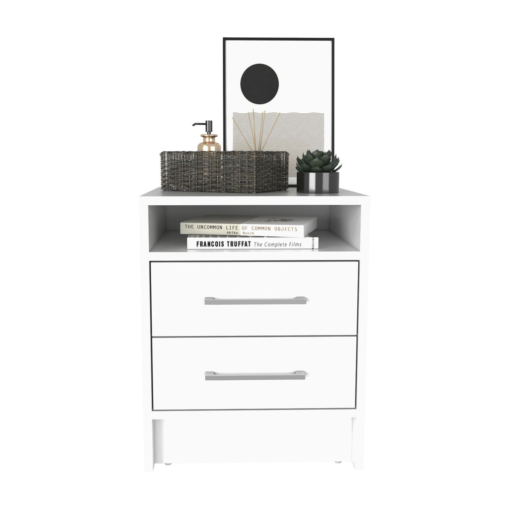 TidyCabinet Nightstand with 2 Drawers and 1 Shelf, White
