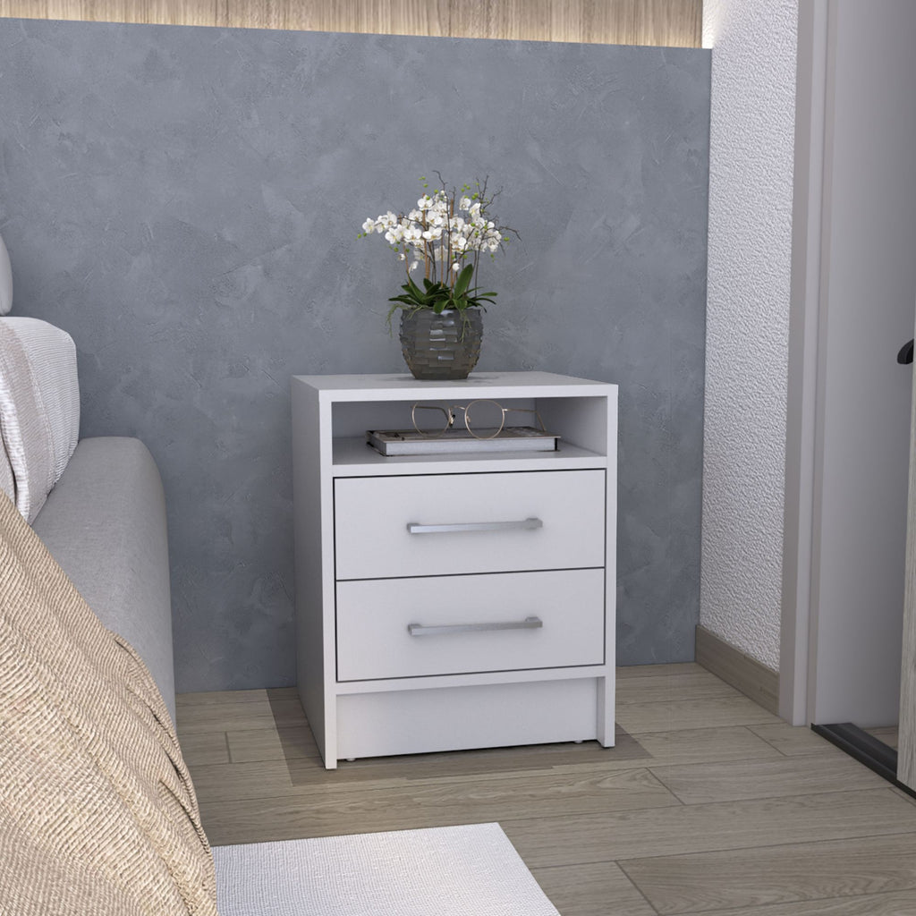 TidyCabinet Nightstand with 2 Drawers and 1 Shelf, White